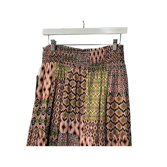 LIVERPOOL WOMENS SIZE XSMALL TIERED WOVEN MAXI SKIRT GEO PRINT PINK GREEN NEW - Picture 7 of 12